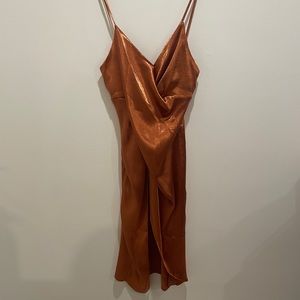 Rust thigh slit back detail dress